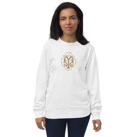 Embroidered Unisex Organic Sweatshirt, Crest with outer edge, kdegvj