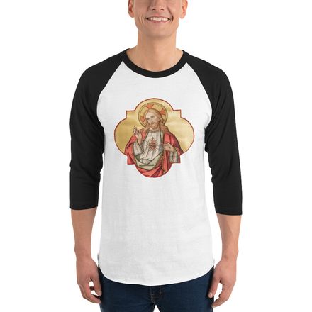 Unisex 3/4 Sleeve Raglan Shirt, Sacred Heart of Jesus, eq75pu design