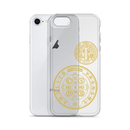 Clear Case for iPhone, St. Benedict Medal, filt5a design, gold