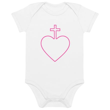 Organic Cotton Baby Bodysuit, Sacred Heart of Jesus, 7ugqf9 hollow design, pink