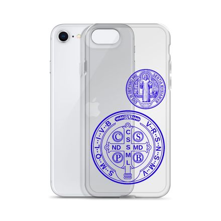 Clear Case for iPhone, St. Benedict Medal, filt5a design, blue