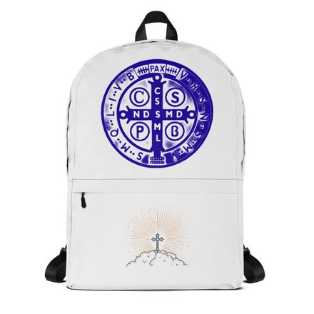 Backpack, St. Benedict Medal, oih8m5 design, blue