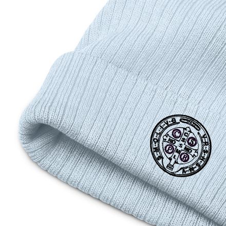 Ribbed Knit Beanie, St. Benedict Medal, 16k4ku design