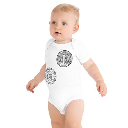 Baby Short Sleeve One Piece, St. Benedict Medal, filt5a design, alternate