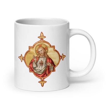   White Glossy Mug, 20oz, Sacred Heart of Jesus, uyzh4h design 