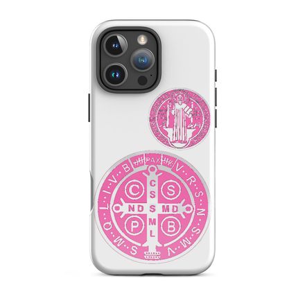 Tough Case for iPhone, St. Benedict Medal, idjfae design, pink