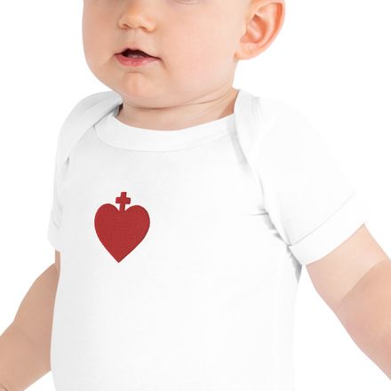 Embroidered Baby Short Sleeve One Piece , Sacred Heart of Jesus, zhw6bo design 