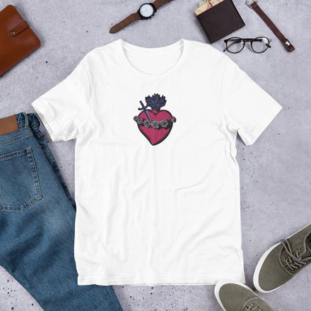 Embroidered Unisex Staple T-Shirt, Immaculate Heart Of Mary, g6e1do design, centre chest