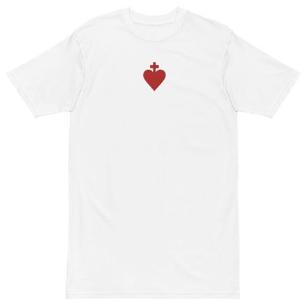 Embroidered Men&#x27;s Premium Heavyweight Tee, Sacred Heart of Jesus, yjegla design