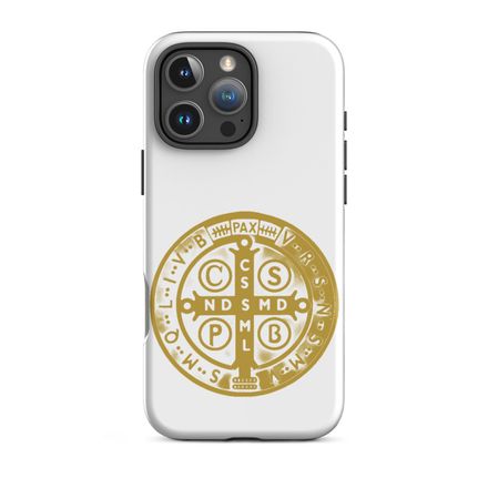 Tough Case for iPhone, St. Benedict Medal, oih8m5 design, gold