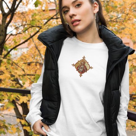 Embroidered Unisex Long Sleeve Tee, Sacred Heart of Jesus, uyzh4h design