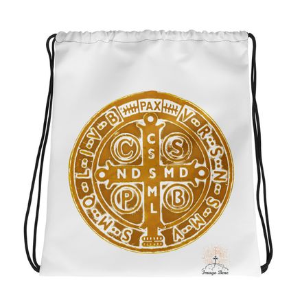 Drawstring Bag, St. Benedict Medal, 4ouume design, gold