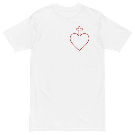 Men&#x27;s Premium Heavyweight Tee, Sacred Heart of Jesus, 7ugqf9 hollow design, left chest