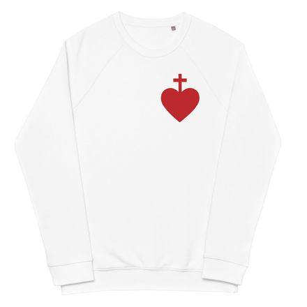 Unisex Organic Raglan Sweatshirt, Sacred Heart of Jesus, 7ugqf9 design, left chest