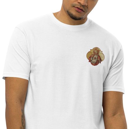 Embroidered Men&#x27;s Premium Heavyweight Tee, Sacred Heart of Jesus, eq75pu design, left chest