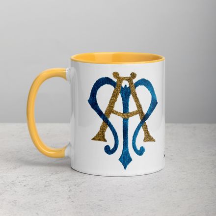 White Ceramic Mug with Color Inside, 11oz &amp; 15oz, Auspice Maria, Crest, rphg0v