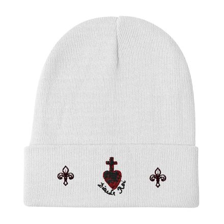 Knit Beanie, Sacré Coeur, Dieu de Roi, Vendée Chouan, obymh4 design, small Fleur de Lys