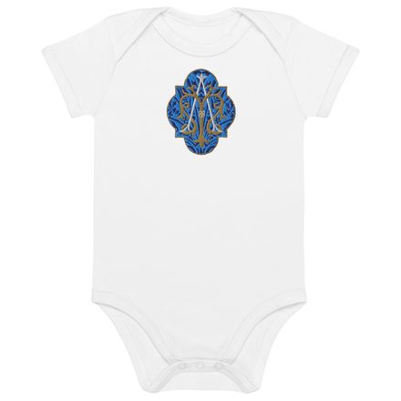 Embroidered Organic Cotton Baby Bodysuit, Auspice Maria, Crest with rounded Cross, u3bkt0
