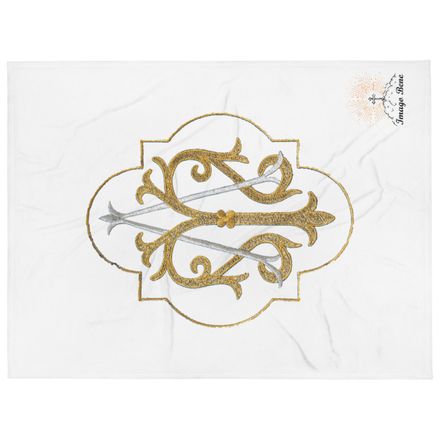 Throw Blanket, Auspice Maria, Crest with outer edge, kdegvj, vertical