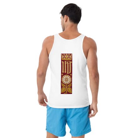 Staple Tank Top, IHS Stripe With Crown and Monstrance, Red, yok2qk, left chest, large back