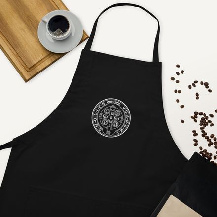 Embroidered Apron, St. Benedict Medal, 16k4ku design, inverse