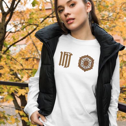 Embroidered Unisex Long Sleeve Tee, IHS with Monstrance, ehrclq