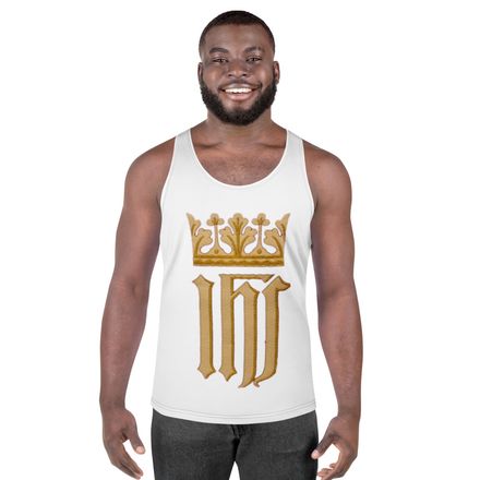 Men&#x27;s Tank Top, IHS with Crown, Golden Pattern, nlxdo1 