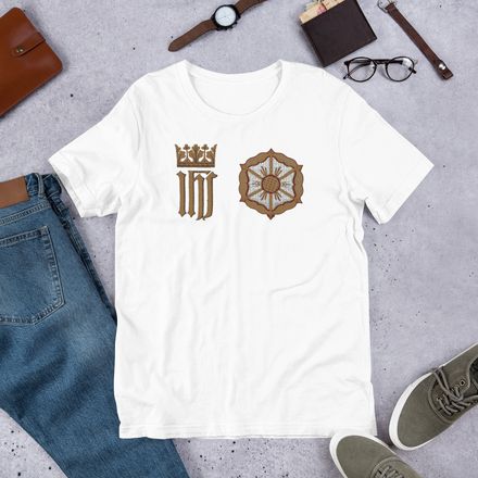 Embroidered Unisex Staple T-Shirt, IHS with Crown And Monstrance, lwaktc