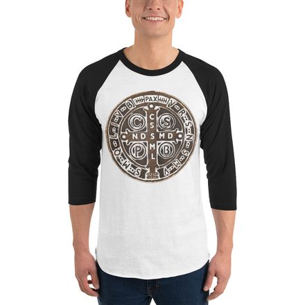 Unisex 3/4 Sleeve Raglan Shirt, St. Benedict Medal, 4ouume design