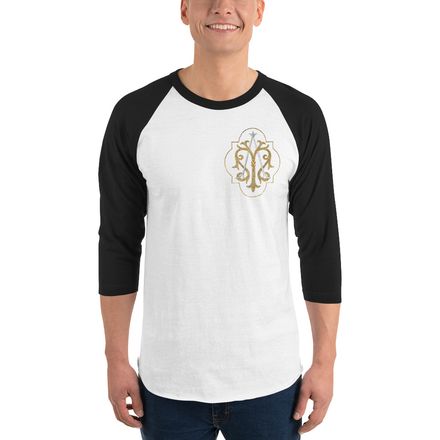 Unisex 3/4 Sleeve Raglan Shirt, Auspice Maria, Crest with outer edge, kdegvj, left chest