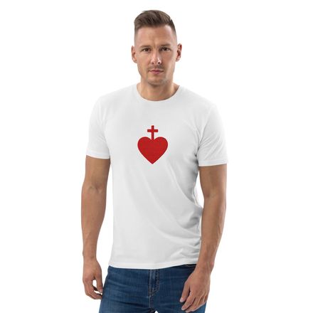 Embroidered Unisex Organic Cotton T-Shirt, Sacred Heart of Jesus, 7ugqf9 design