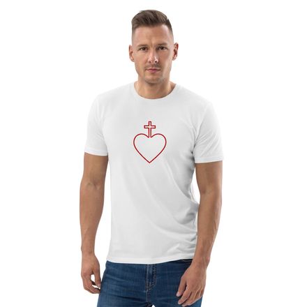 Embroidered Unisex Organic Cotton T-Shirt, Sacred Heart of Jesus, 7ugqf9 hollow design