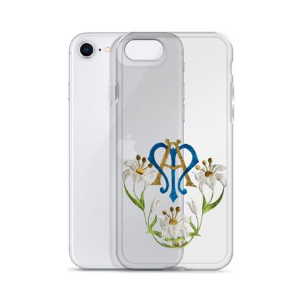 Clear Case for iPhone, Auspice Maria, Crest with flowers, qfko6t