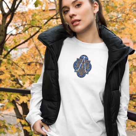 Embroidered Unisex Long Sleeve Tee, Auspice Maria, Crest with rounded Cross, u3bkt0