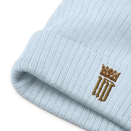 Ribbed Knit Beanie, IHS with Crown, Golden Pattern, nlxdo1 