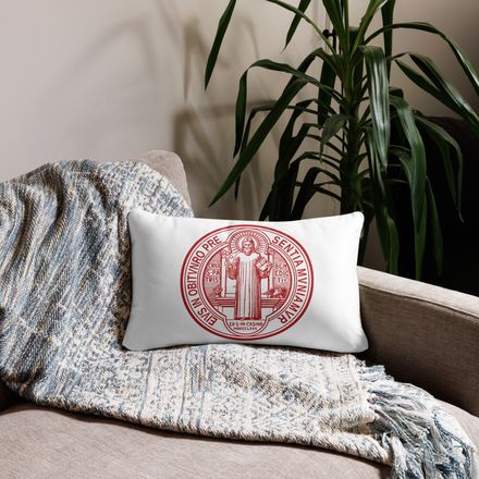 Pillow case 20x12, St. Benedict Medal, filt5a design, red