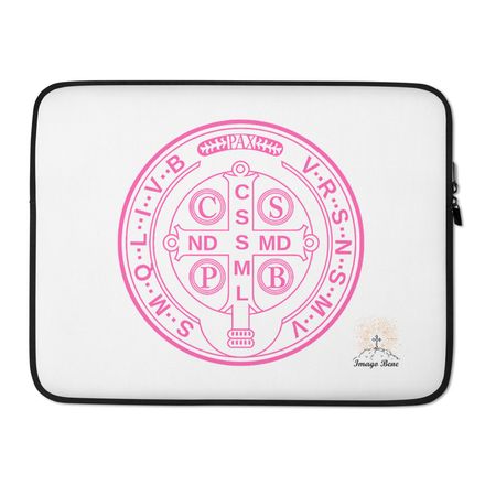 Laptop Sleeve, St. Benedict Medal, 16k4ku design, pink