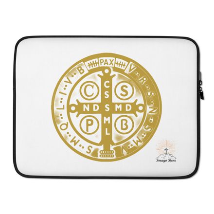 Laptop Sleeve, St. Benedict Medal, oih8m5 design, gold