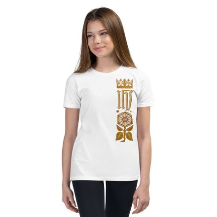 Youth Staple Tee, IHS Stripe With Crown and Monstrance, vw6yal, left chest