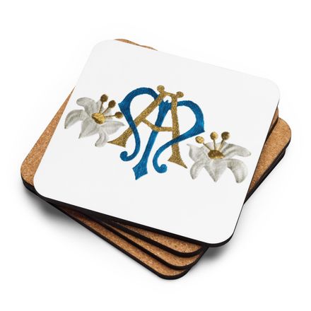 Cork-Back Coaster, Auspice Maria, Crest with side flowers, hlduri