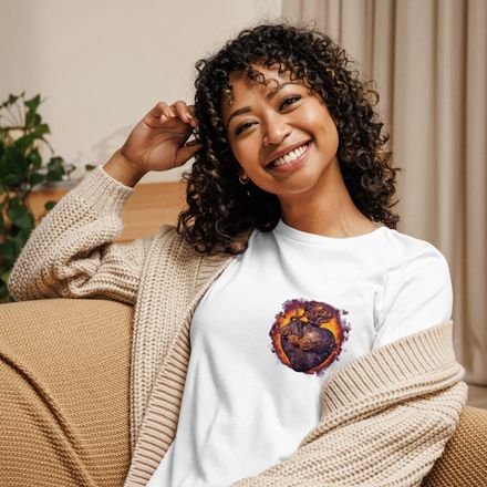 Women&#x27;s Relaxed T-Shirt, Immaculate Heart Of Mary, vfh1tk design, left chest