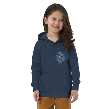 Embroidered Kids Eco Hoodie, Auspice Maria, Crest with rounded Cross, u3bkt0, left chest