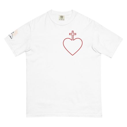 Unisex Garment-Dyed Heavyweight T-Shirt, Sacred Heart of Jesus, 7ugqf9 hollow design, left chest