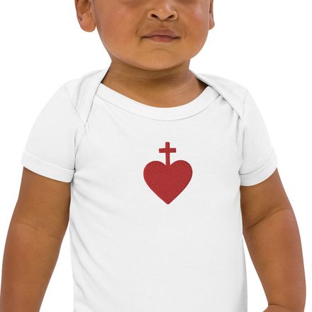 Embroidered Organic Cotton Baby Bodysuit, Sacred Heart of Jesus, 7ugqf9 design