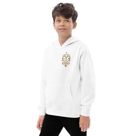 Kids Fleece Hoodie, Auspice Maria, Crest, kgvlsx, left chest