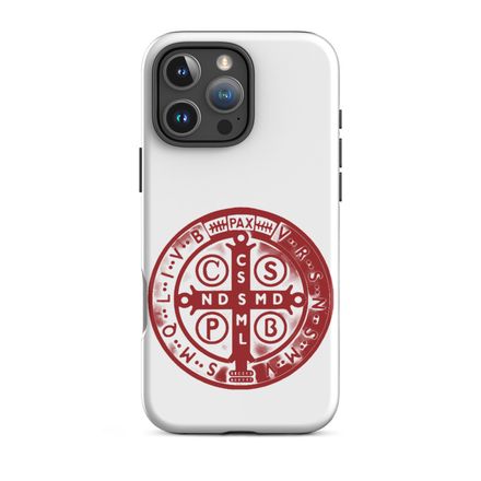 Tough Case for iPhone, St. Benedict Medal, oih8m5 design, red