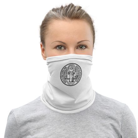 Neck Gaiter, St. Benedict Medal, filt5a design, quarter-size