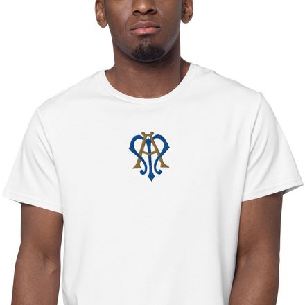 Embroidered Men&#x27;s Premium Cotton T-Shirt, Auspice Maria, Crest, rphg0v