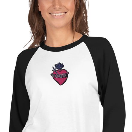 Embroidered Unisex 3/4 Sleeve Raglan Shirt, Immaculate Heart Of Mary, g6e1do design