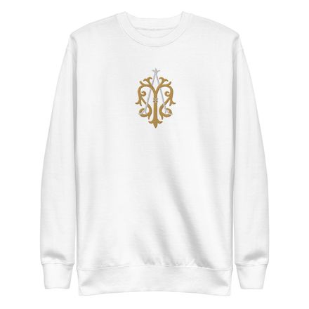 Embroidered Unisex Premium Sweatshirt, Auspice Maria, Crest, kgvlsx